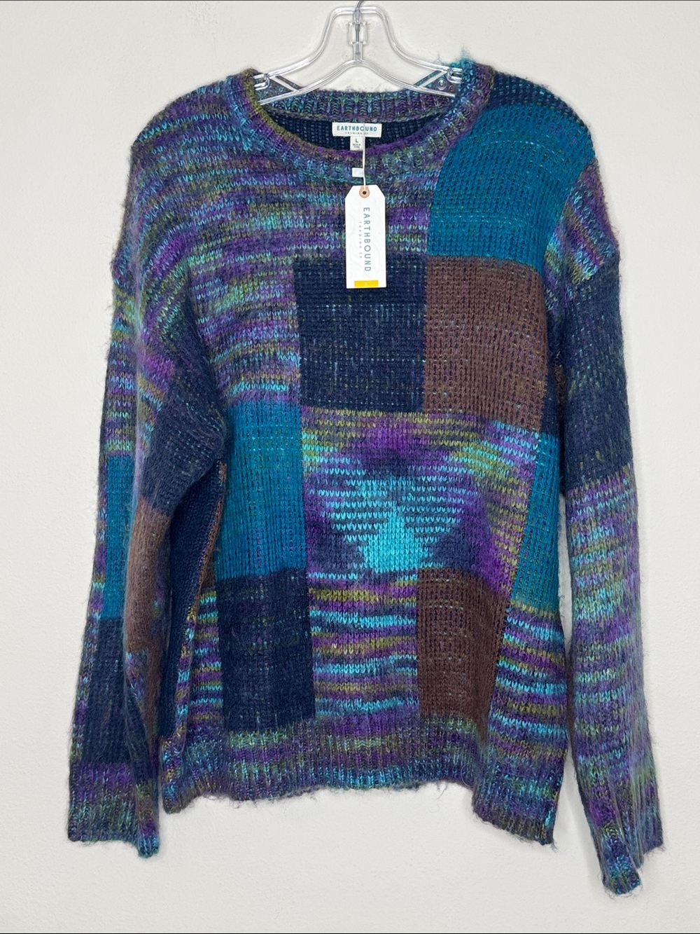 EARTHBOUND Teal Purple Navy Patchwork Crewneck Sweater